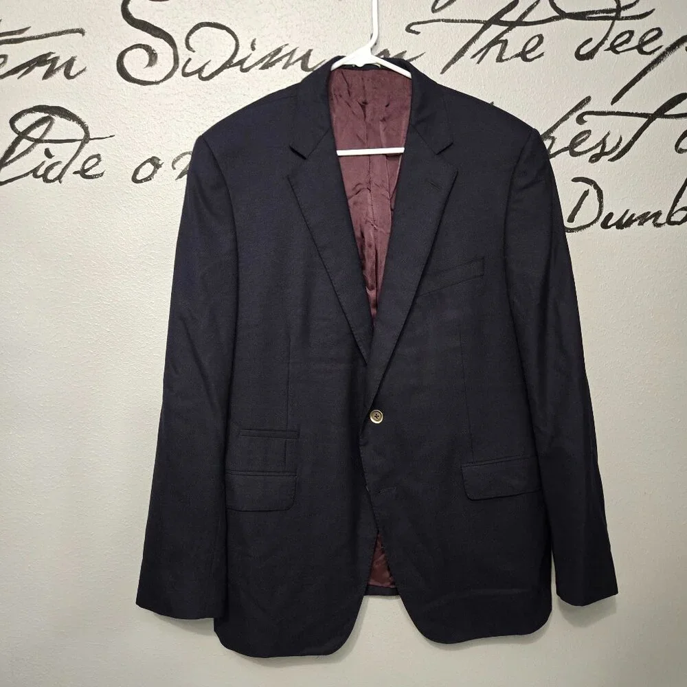Saks Fifth Avenue Samuelsohn Blazer Wool Sport Coat Super 130s, Navy, 44R